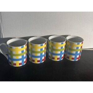 Godinger & Co. White Porcelain & Plaid Coffee Mugs_ Set for 4